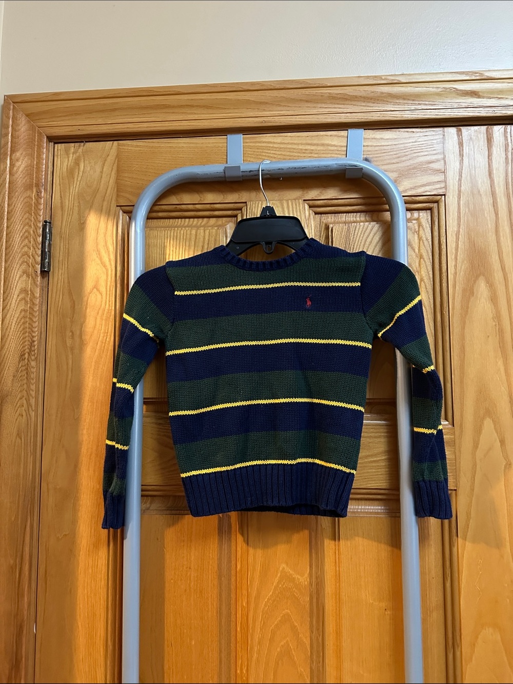 Ralph Lauren Navy, Green & Yellow Striped Crew Sweater